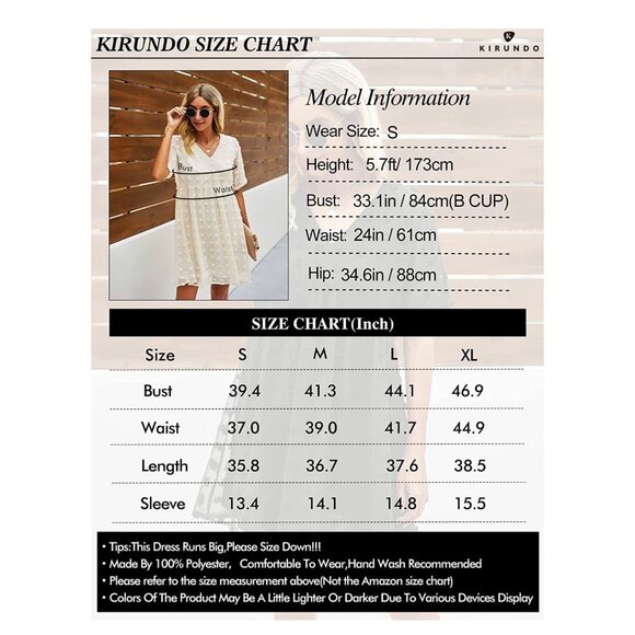 ✌️ 2/$40 ✌️ New Short Sleeve Cream Mini Dress, V Neck, Swiss Dot Flowy Dress - Picture 4 of 5